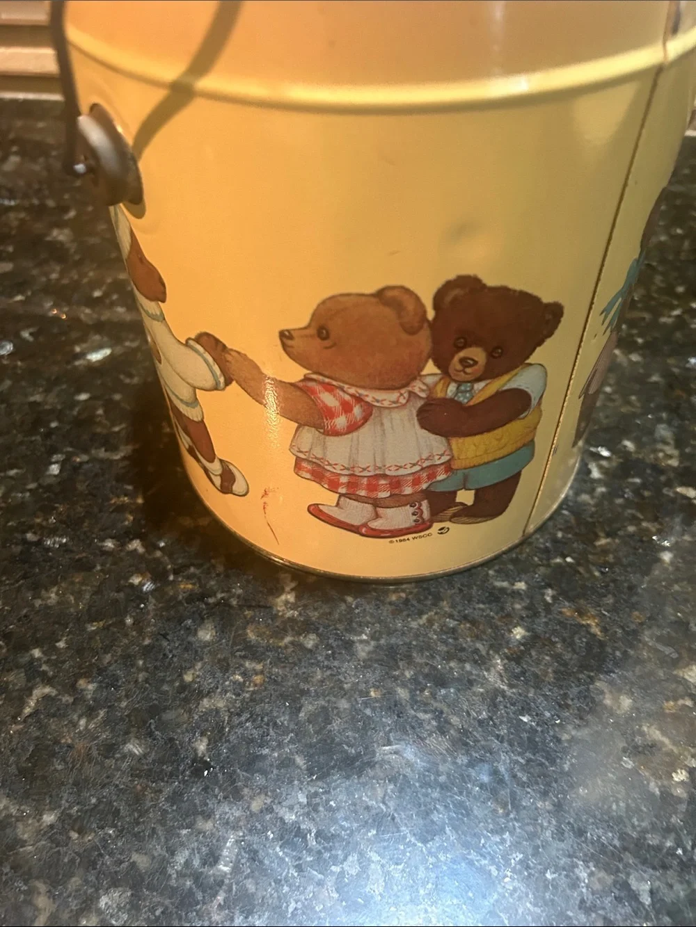 Vintage Yellow Teddy Bears Decorative Tin Bucket